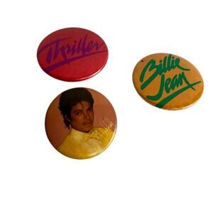 Michael Jackson Pins Set of 3 Pinback Pins Thriller Billie Jean 1.5" & 1.75"